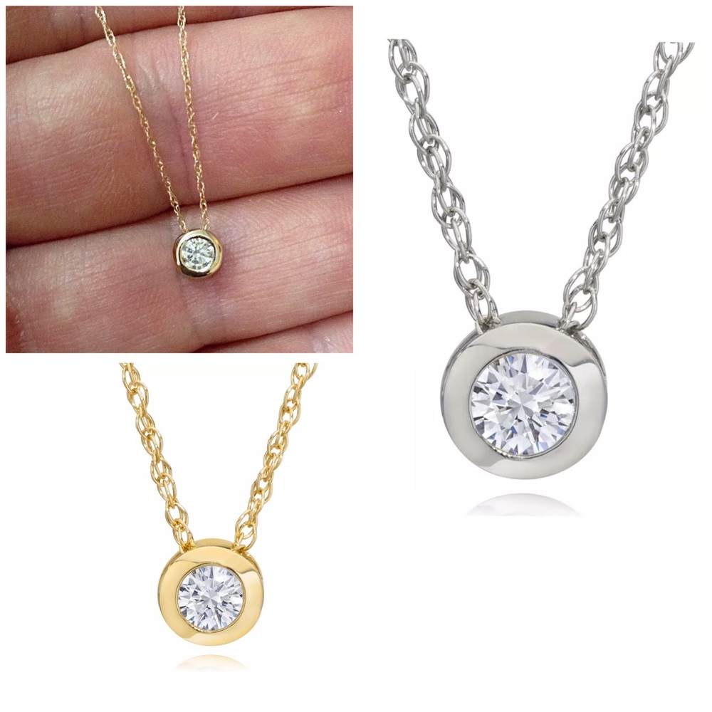 1/3CT Natural Bezel Solitaire 14K Gold Pendant - Picture 1 of 2